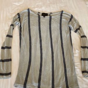 Absolutely Creative Worldwide vertical striped gray and blue boatneck sweater
